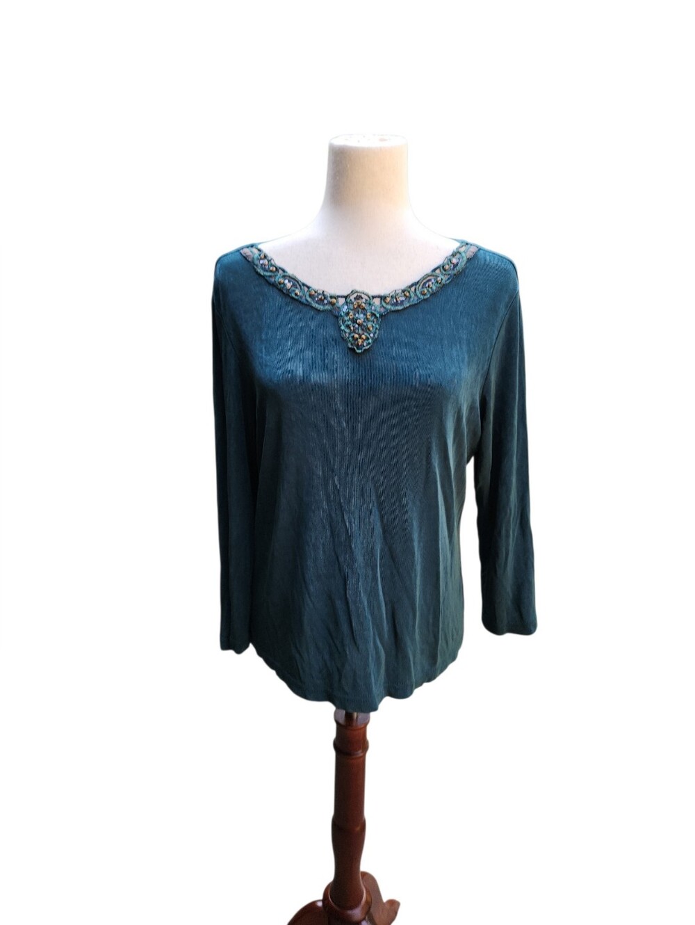 Y2K Coldwater Creek Beaded Teal Top Earthy Whimsigoth Forest Fairy Boho Large